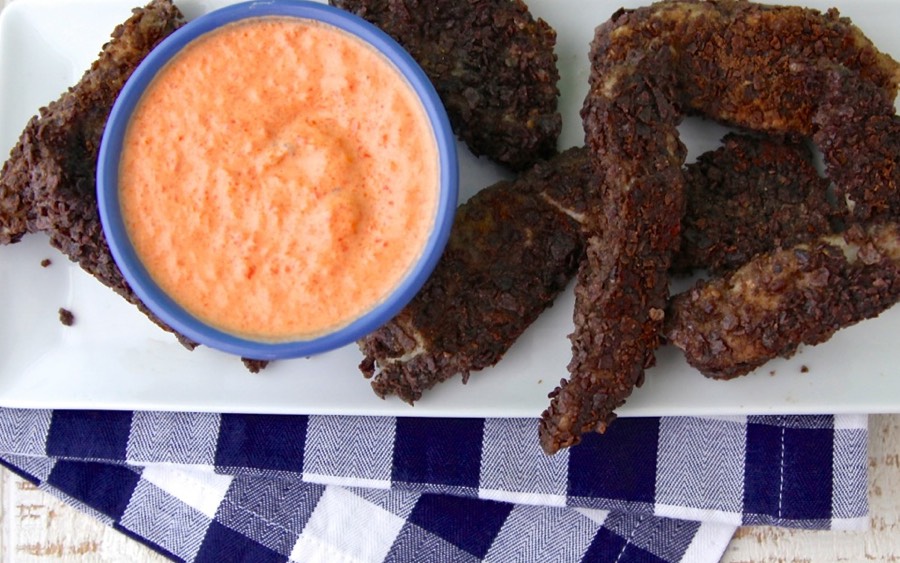 Blue Corn Chip Crusted Fish Sticks from Weelicious