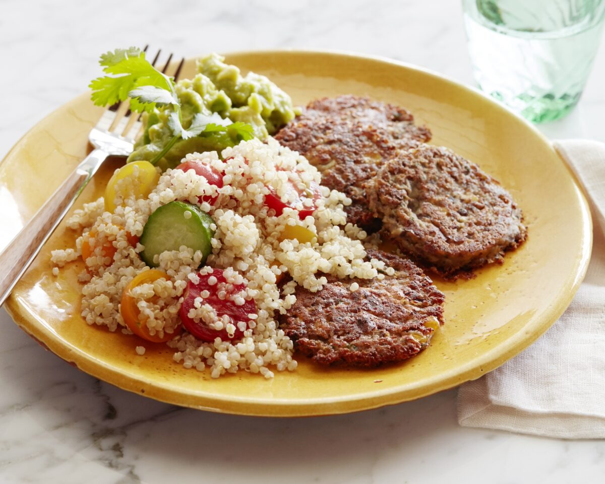 Black bean cakes on plate.