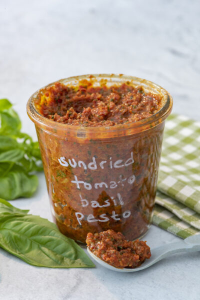 View of Sun Dried Tomato Basil Pesto - Weelicious