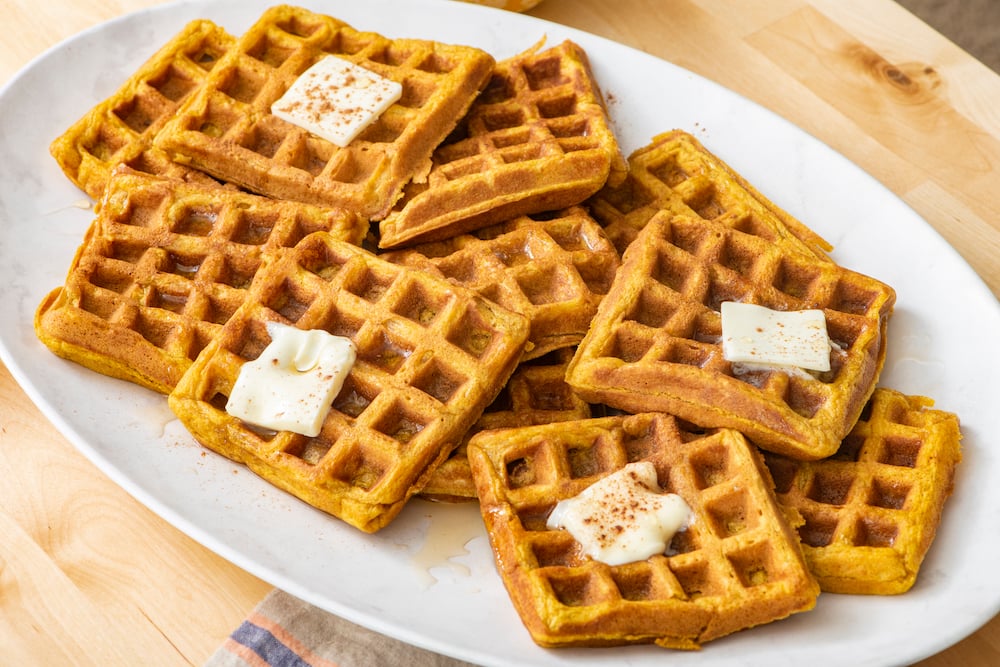 Pumpkin Belgian Waffles - Real Mom Kitchen - Recipes