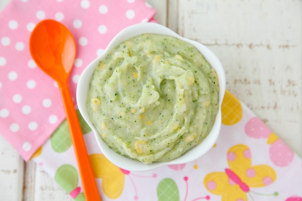 Broccoli, Potato & Cheese Puree from Weelicious