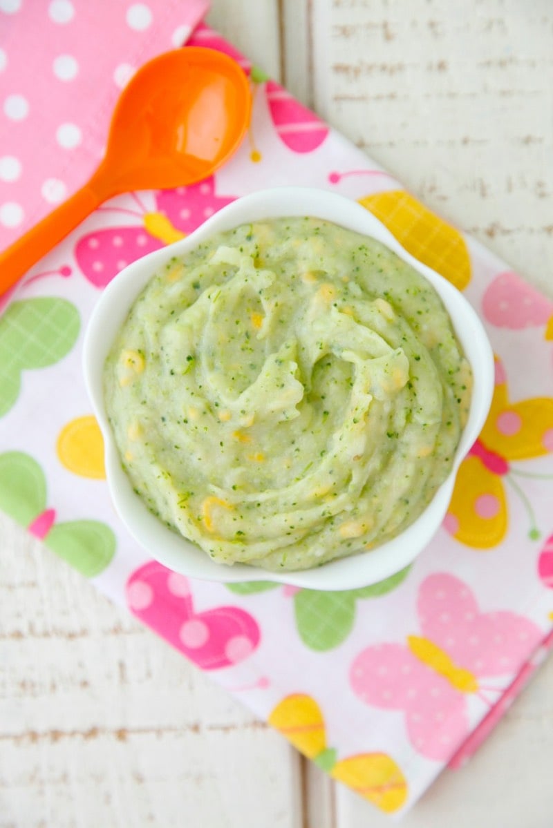 Broccoli Potato Cheese Puree from Weelicious