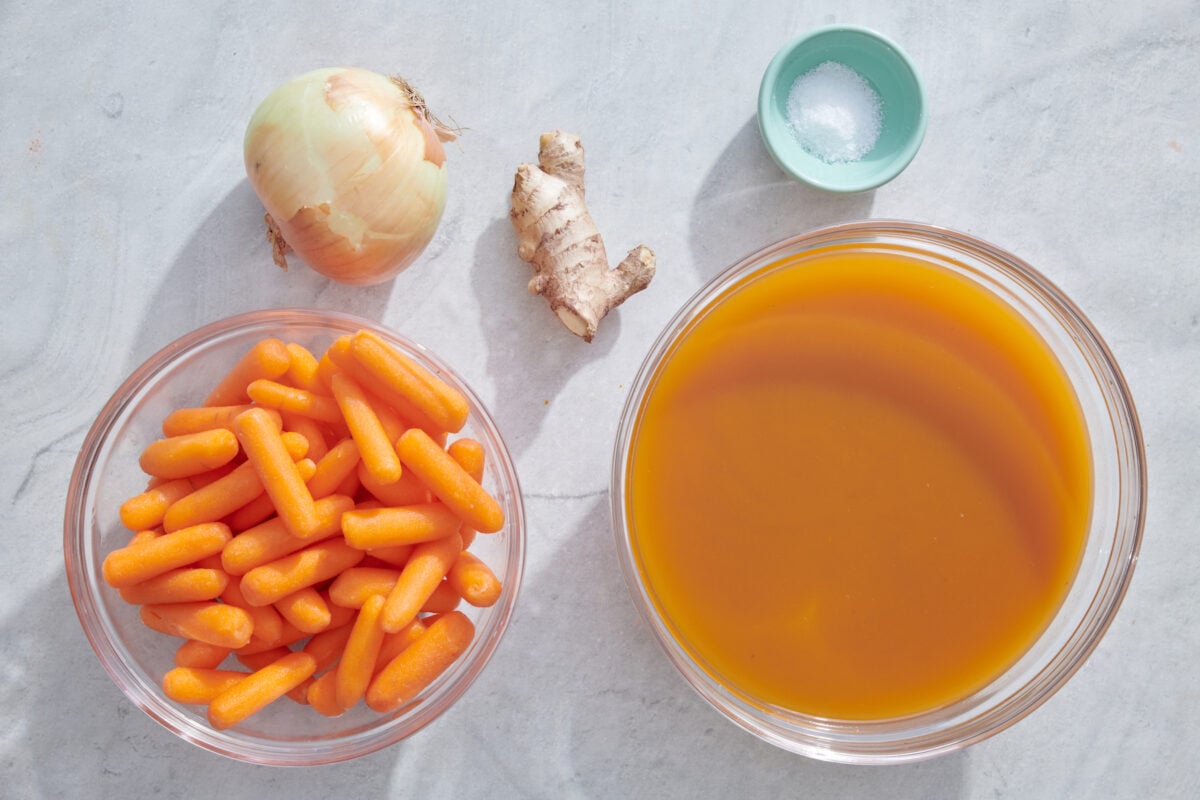 Ingredients for carrot ginger soup.