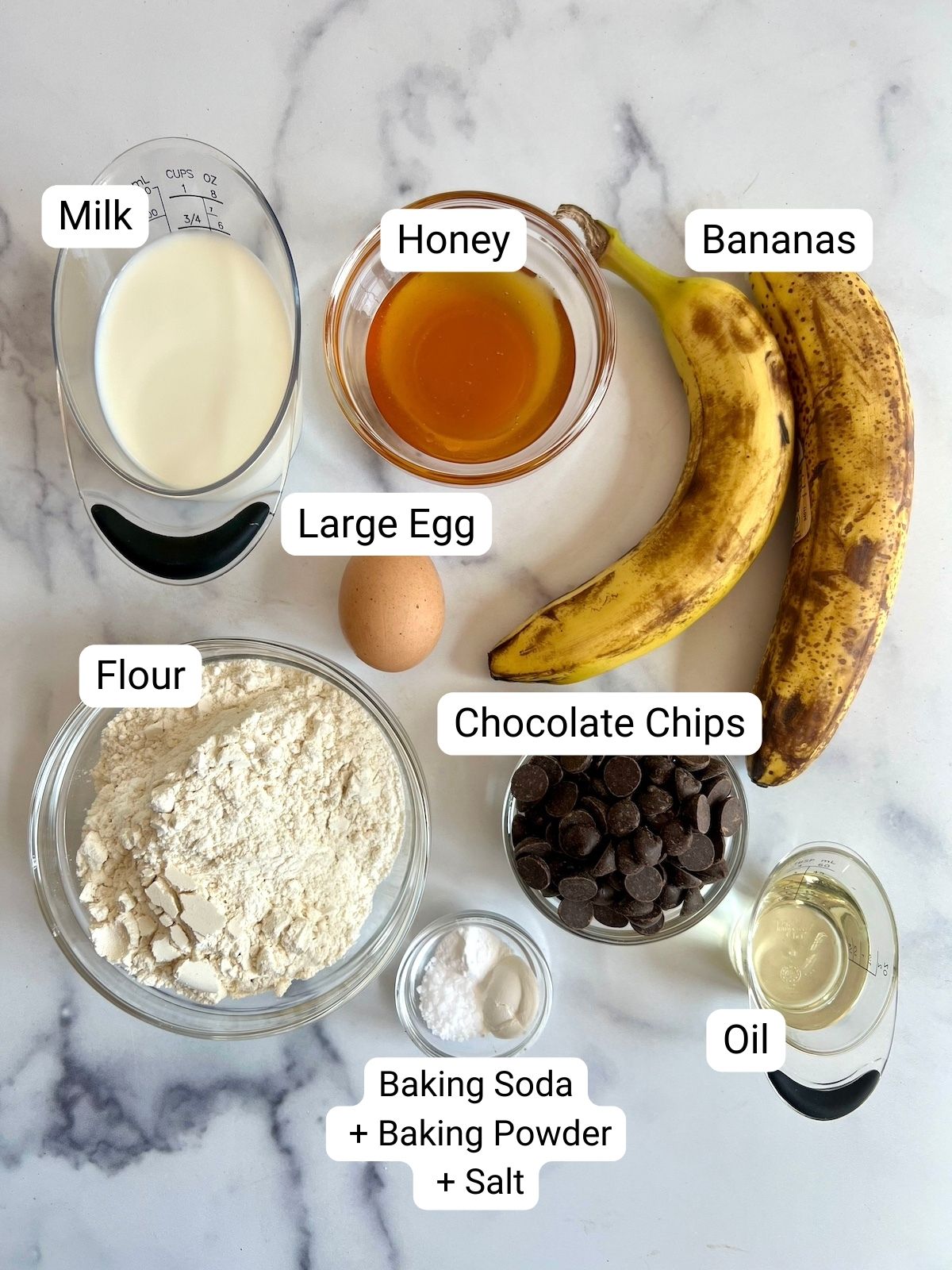 Banana Chocolate Chip Muffins Ingredients.