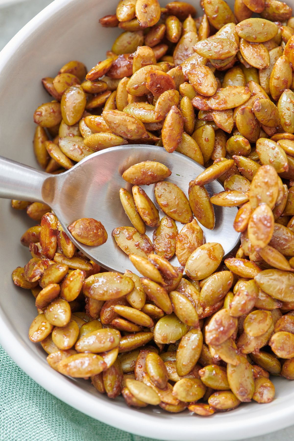 Close up of Maple Roast Pumpkin Seeds.