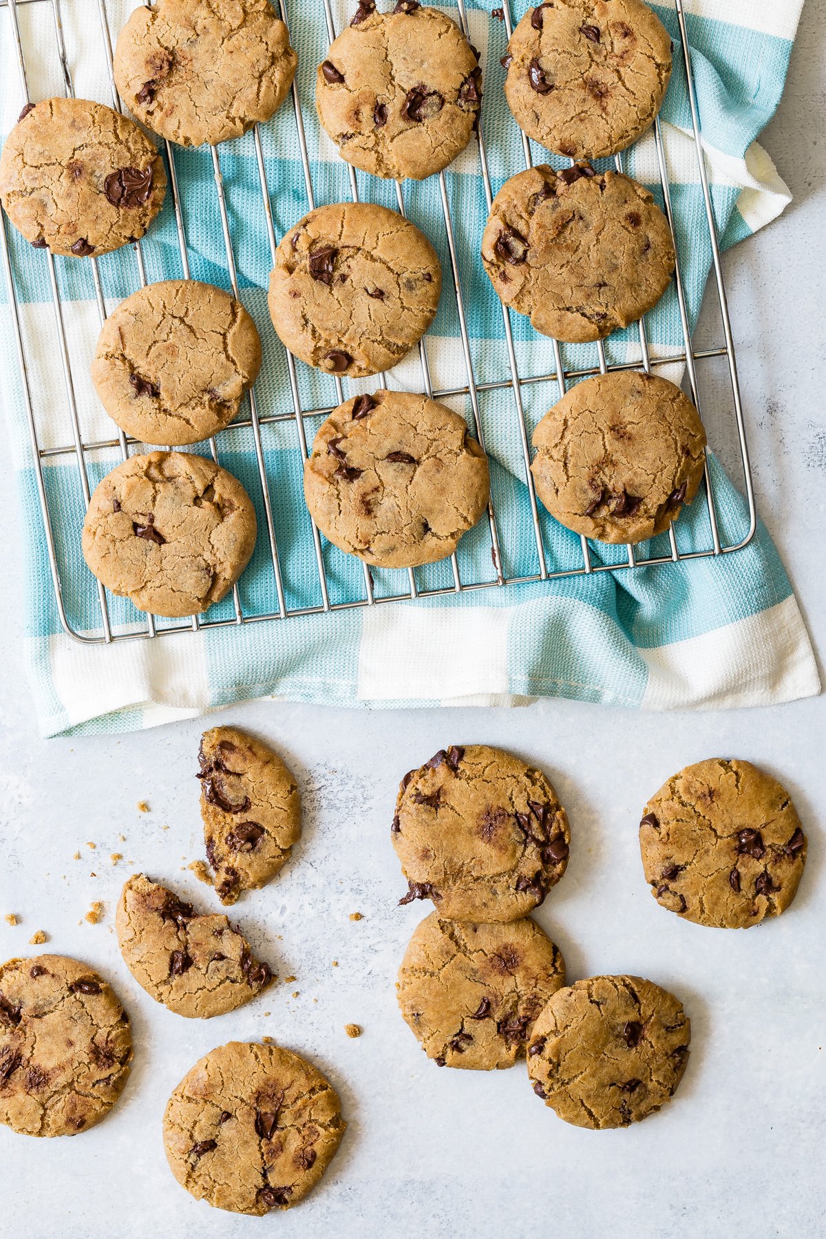 Vegan Chocolate Chip Cookies cooling on wire rack.