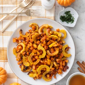 Cinnamon roast butternut squash on a serving platter.