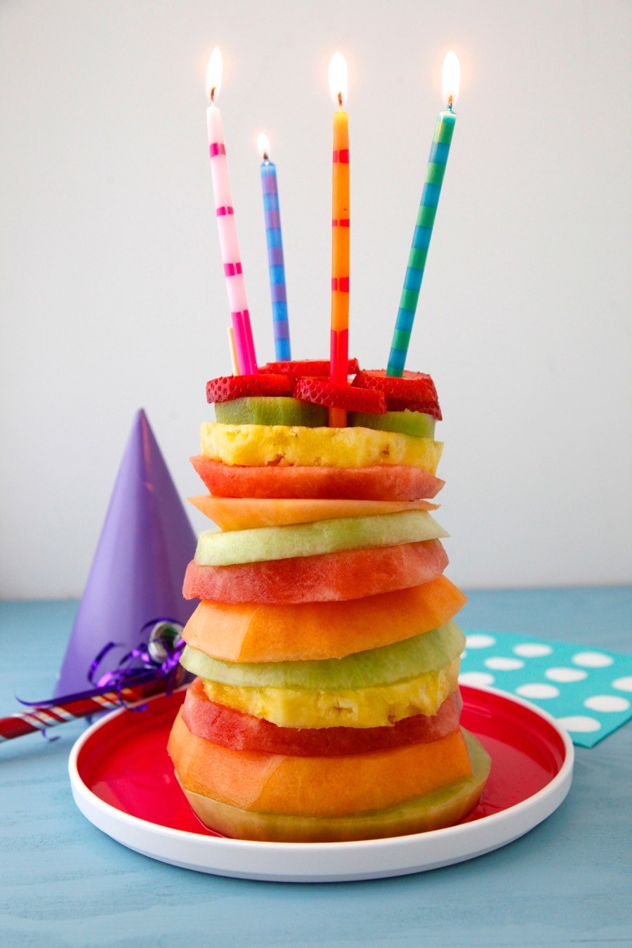 Fruit Tower Healthy Birthday Cake from Weelicious