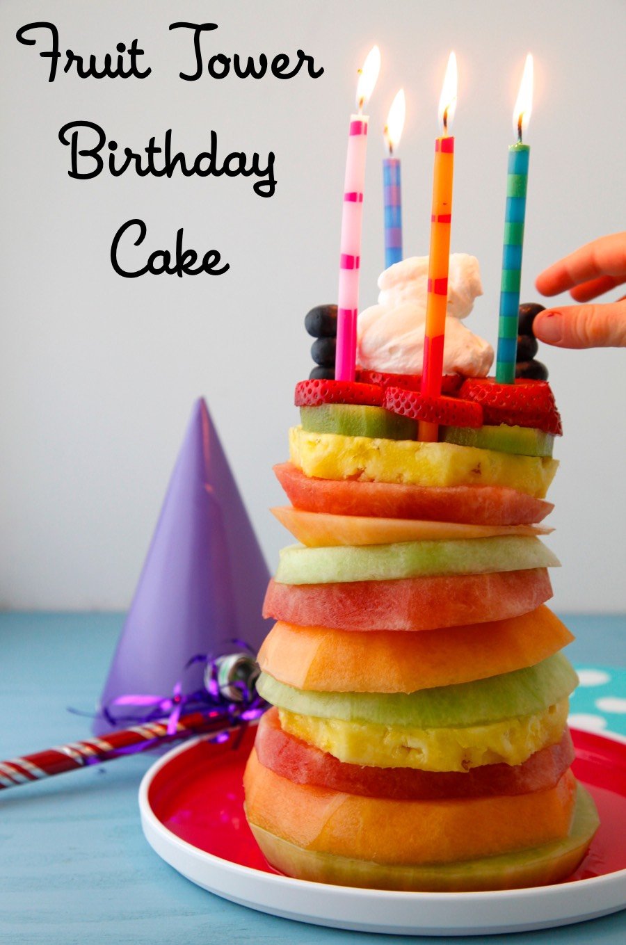 Fruit Tower Healthy Birthday Cake from Weelicious