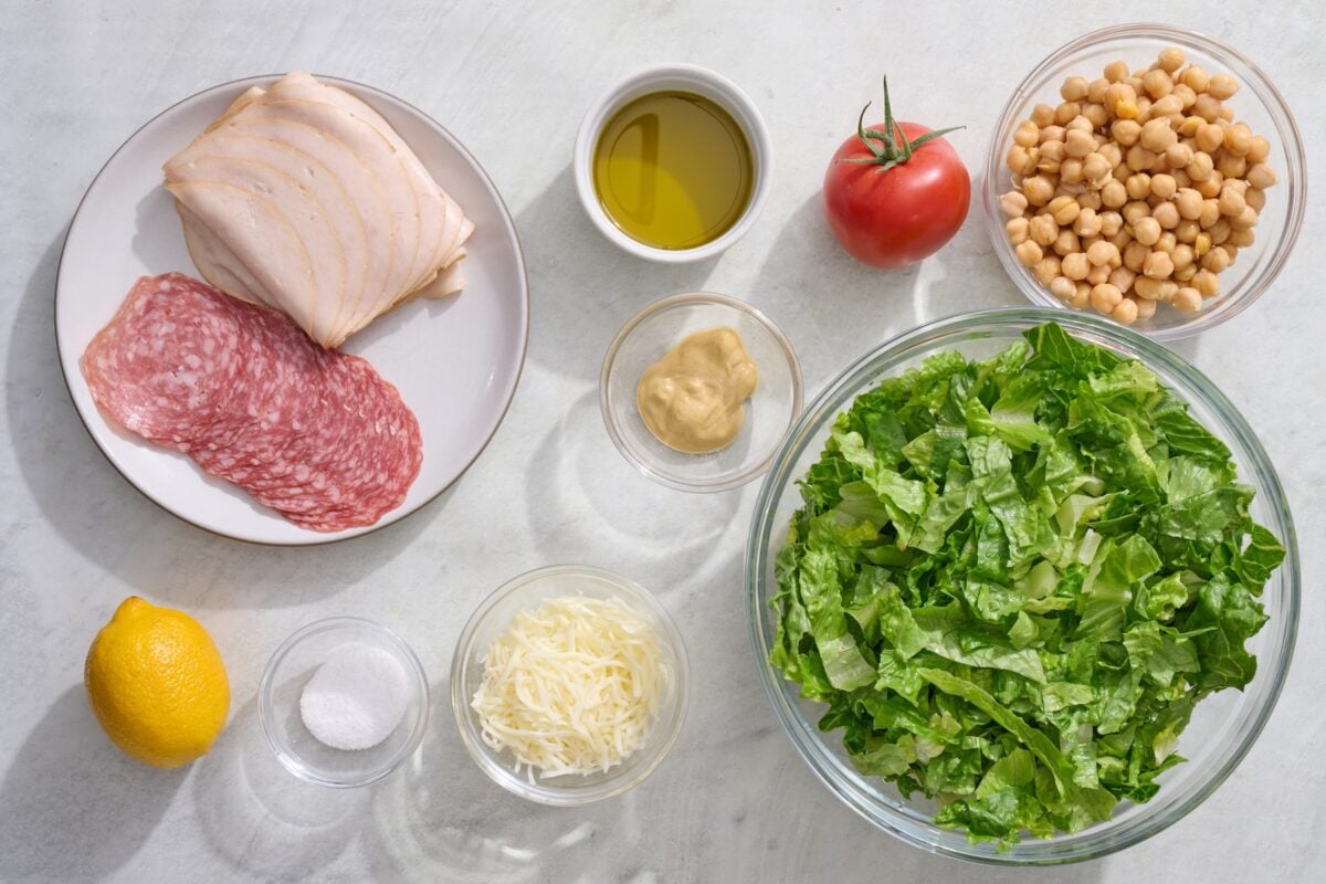 Chopped salad ingredients.