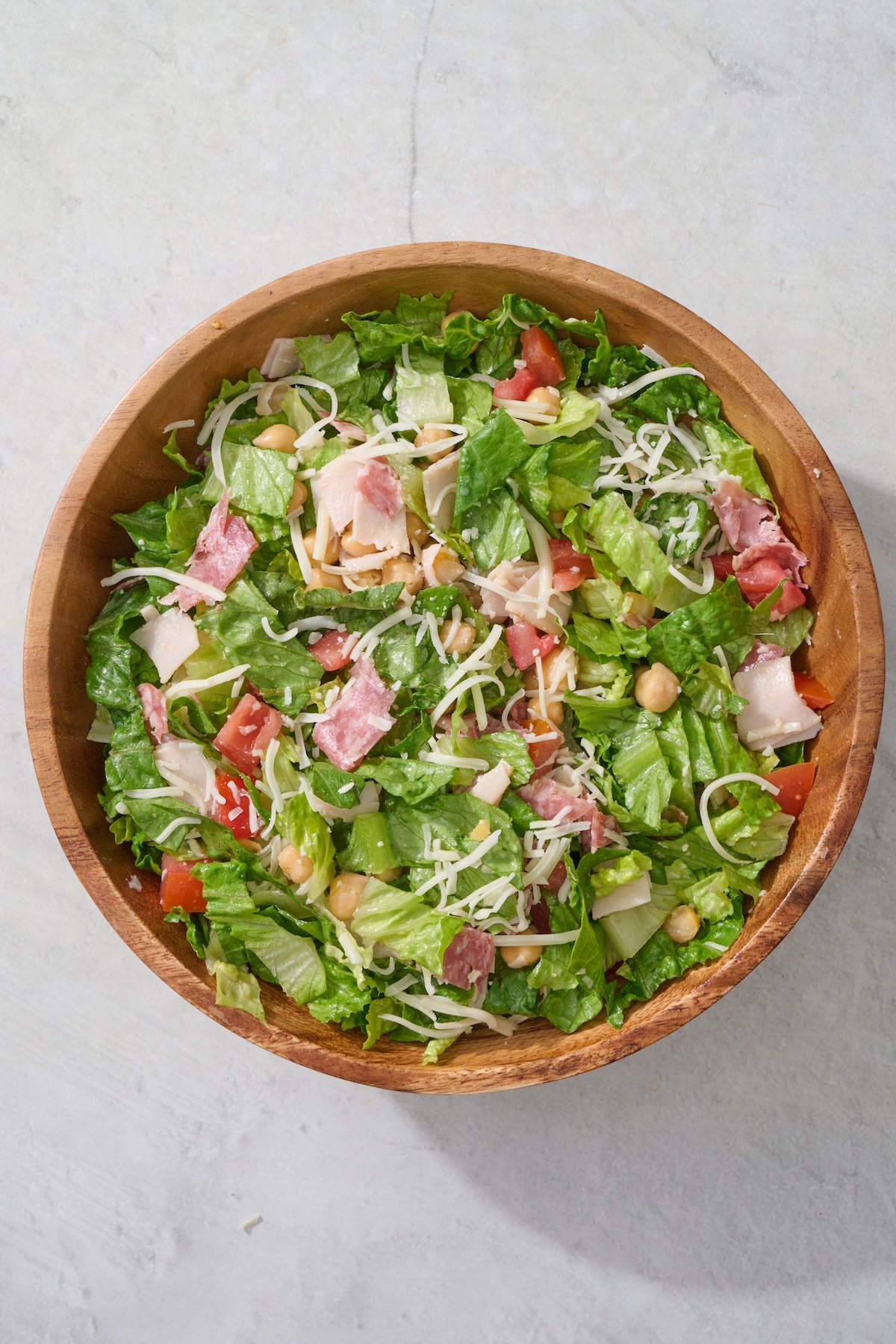 Italian chopped salad in serving bowl.