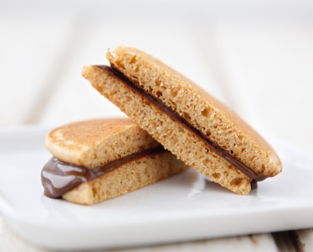 Chocolate Sun Butter Pancake Sandwiches from Weelicious