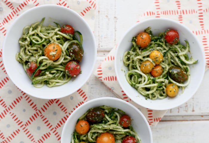 Pesto Spaghetti with Cherry Tomatoes + Inspiralized Giveaway from weelicious.com