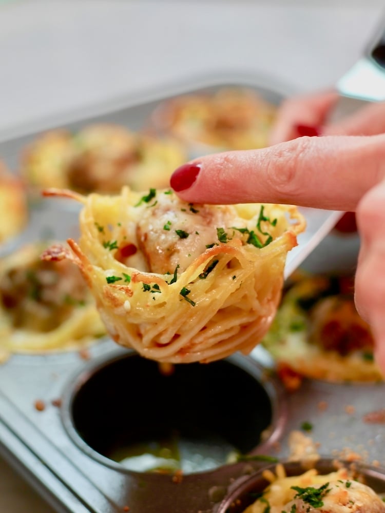 Spaghetti and Meatball Muffins from Weelicious.com