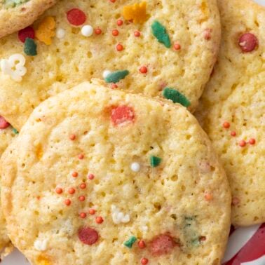 Cake Mix Sprinkle Cookies on a plate.