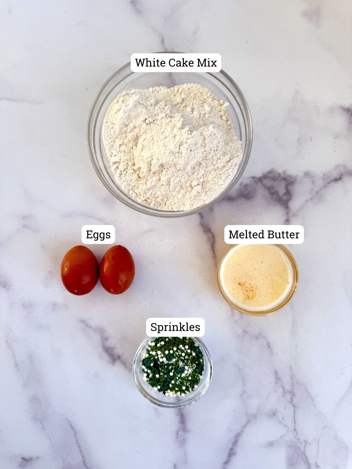 Ingredients for cake mix sprinkle cookies..