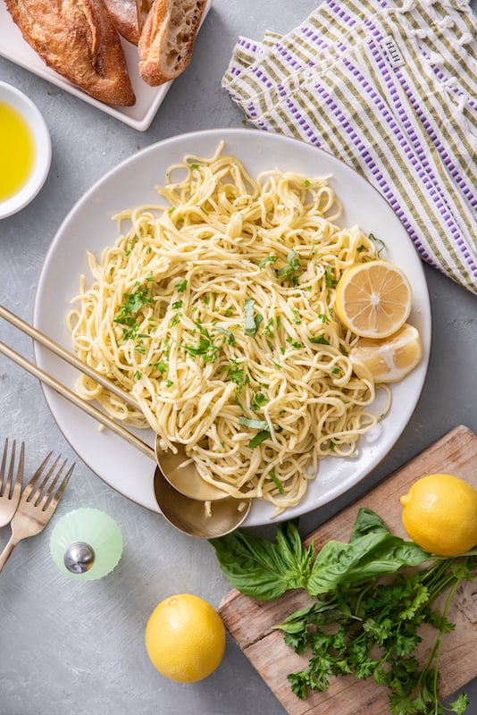 Fresh Herb Pasta with Garlic Lemon Sauce