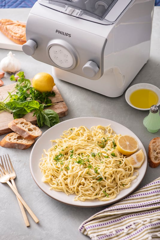 Fresh Herb Pasta with Garlic Lemon Sauce