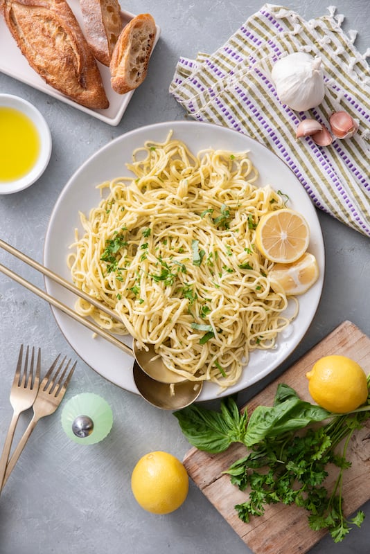 Fresh Herb Pasta with Garlic Lemon Sauce - Weelicious