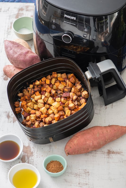 Air Fryer Pumpkin Spiced Sweet Potatoes from Weelicious.com