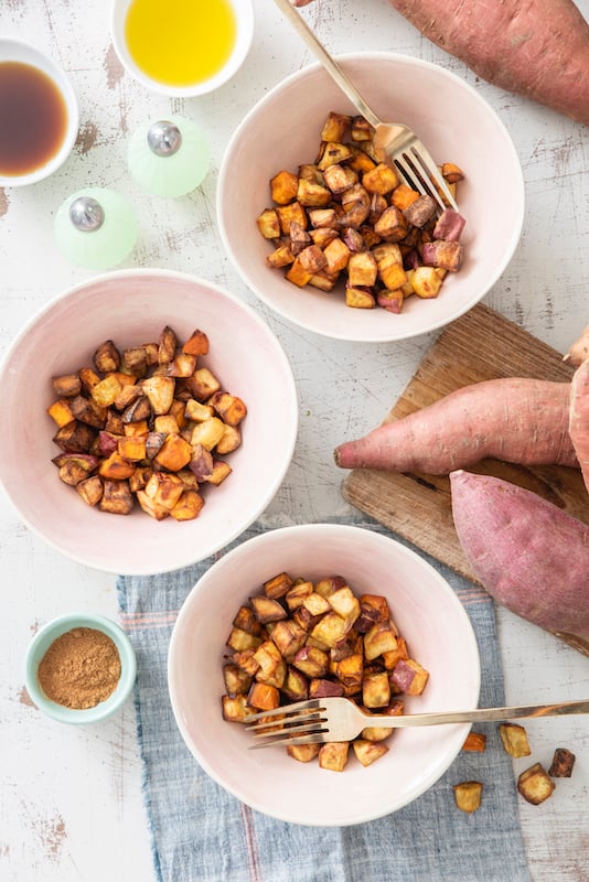 Air Fryer Pumpkin Spiced Sweet Potatoes from Weelicious.com