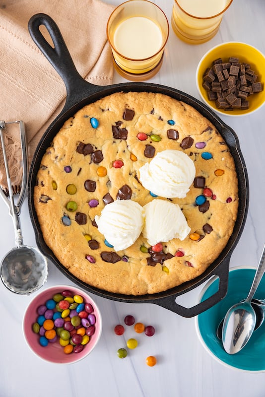 Chocolate Chip Cast Iron Chocolate Chip Cookie - Feeding Your Fam