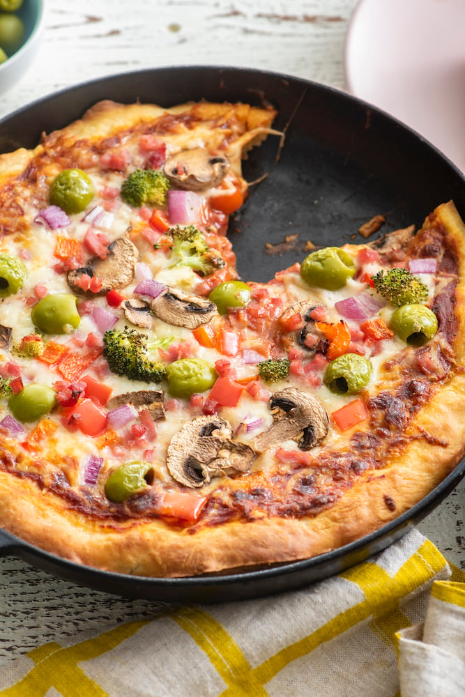 Cast Iron Skillet Mexican-Style Deep Dish Pizza - The Daring Gourmet