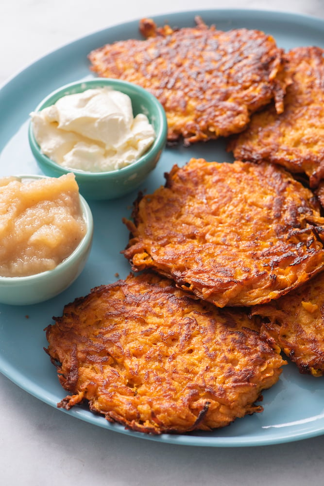 Easy Peasy Sweet Potato & Potato Pancakes Recipe (Latkes)