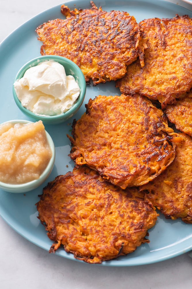 Easy Peasy Sweet Potato & Potato Pancakes Recipe (Latkes)