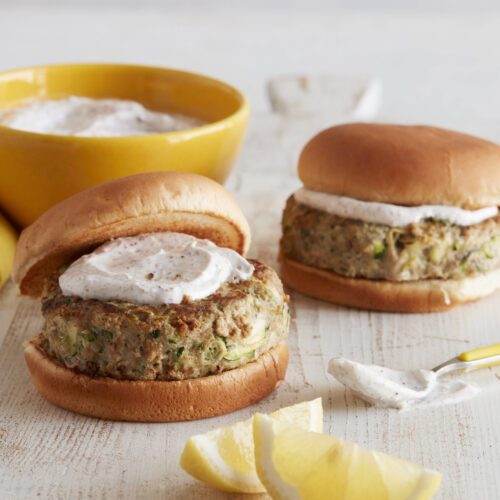 Turkey Zucchini Burgers with YogurtSumac Sauce Weelicious