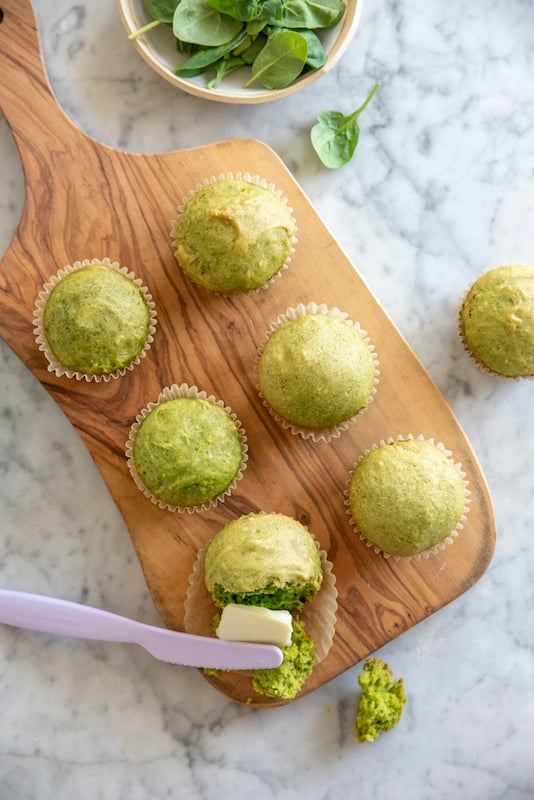 Spinach Cake Muffins on serving board