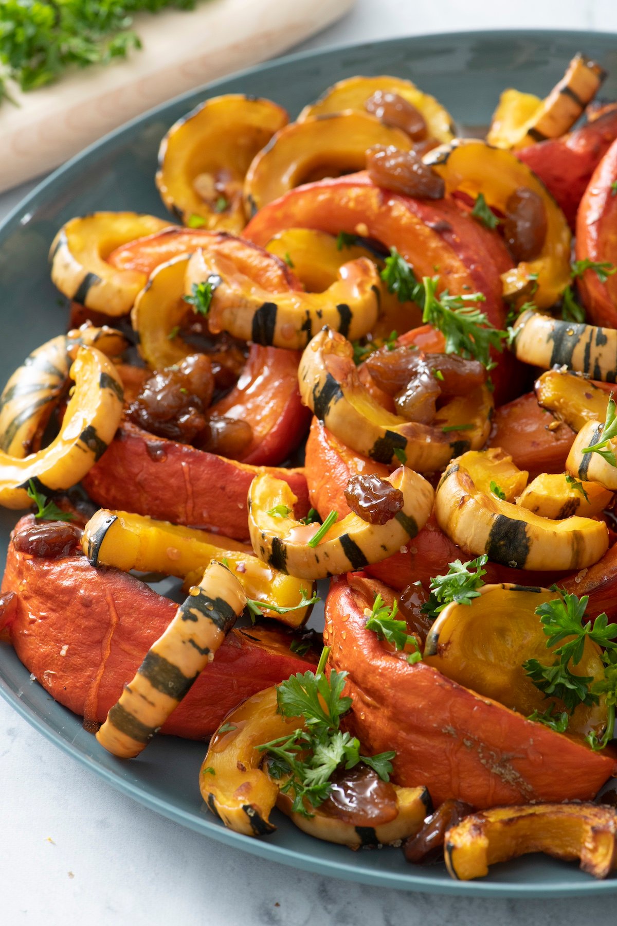 Sweet and Sour Squash on serving platter.