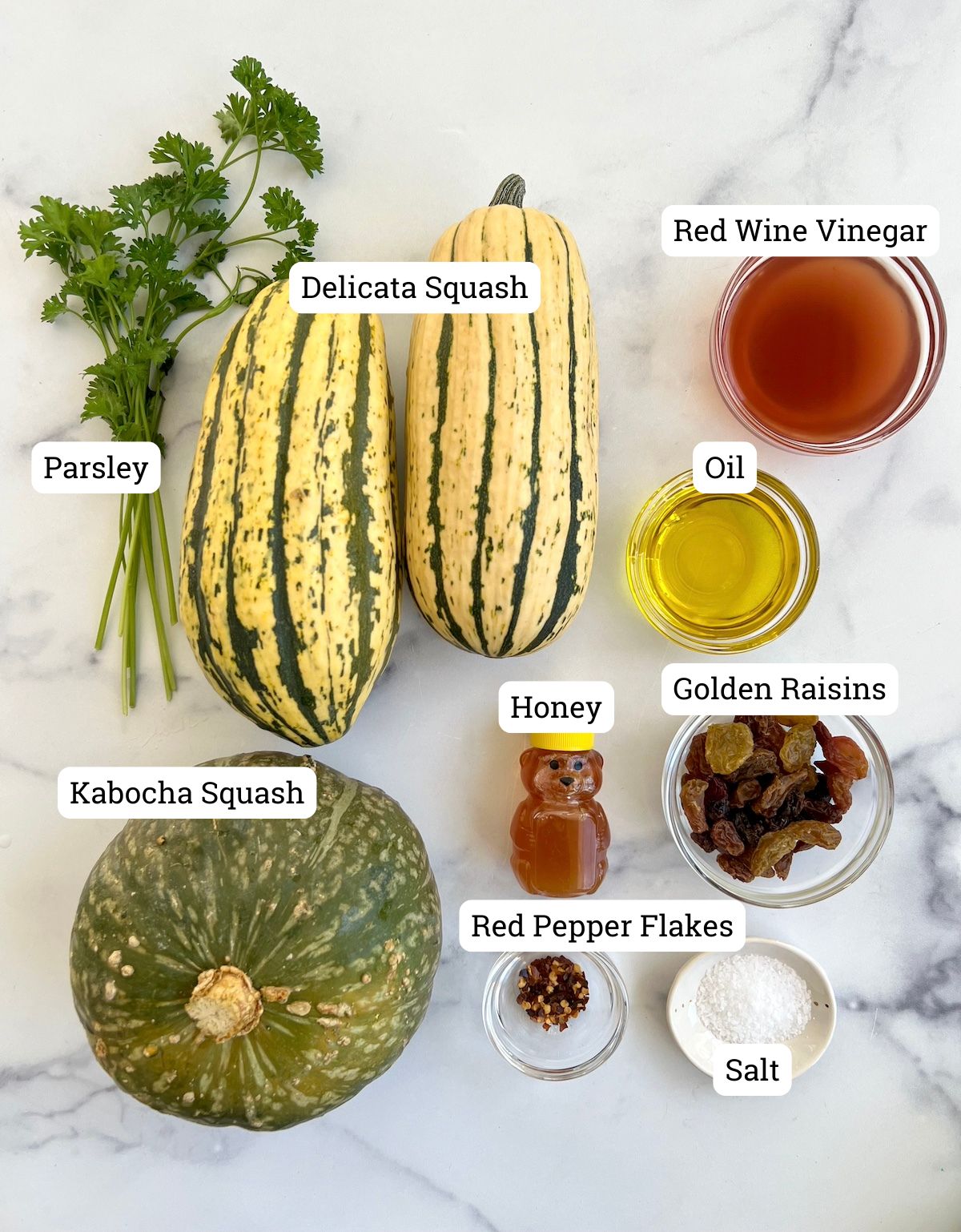 Ingredients needed to make sweet and sour squash.