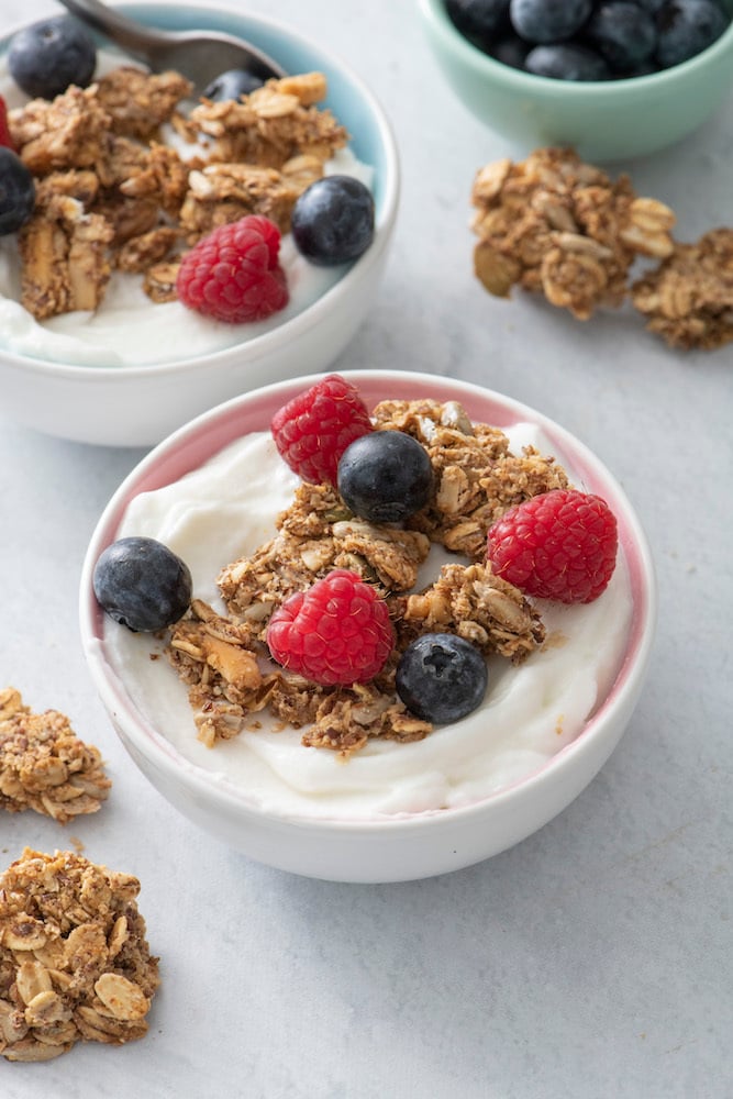 Granola chunks and berries