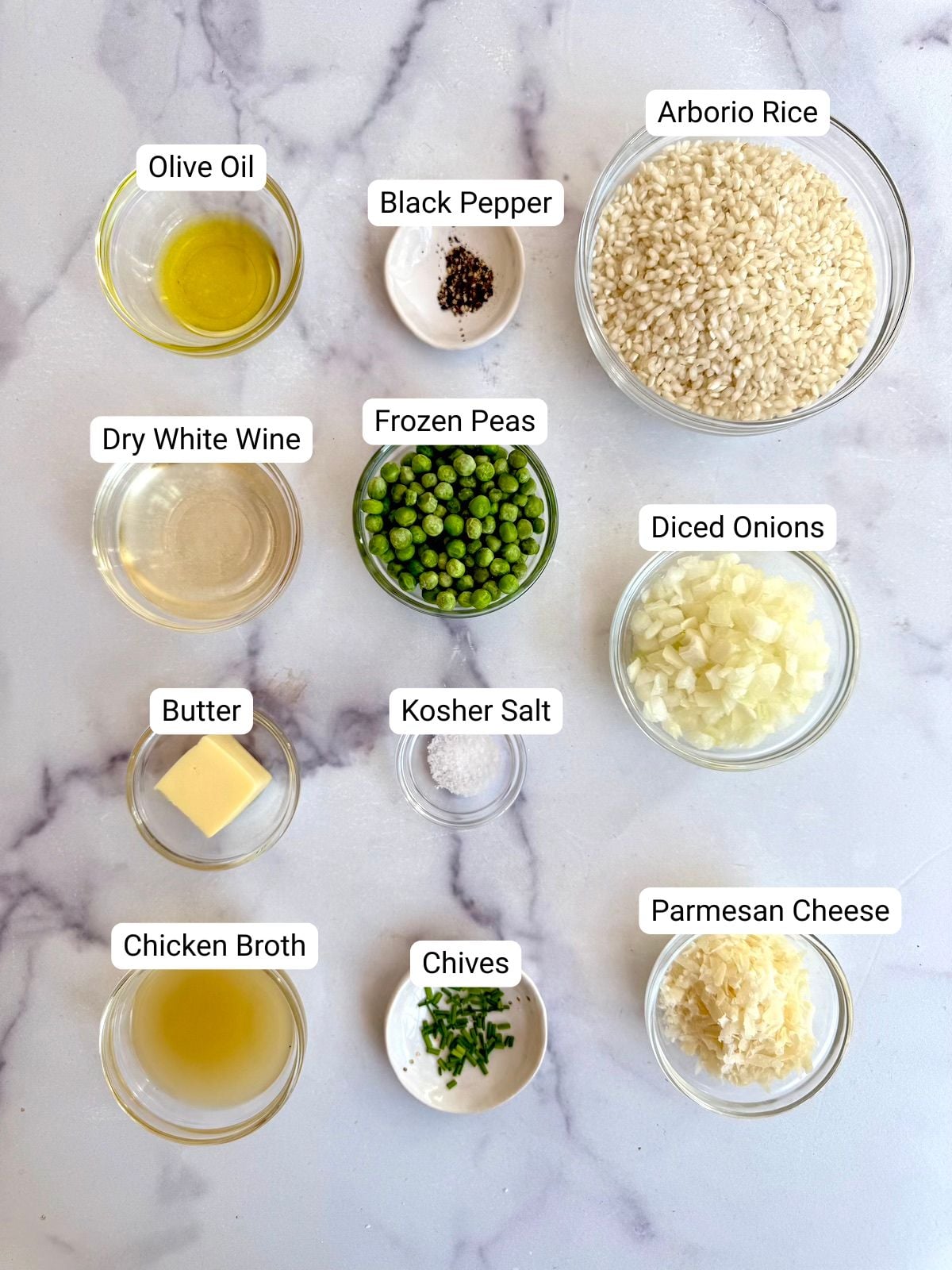 Ingredients needed for pressure cooker risotto.