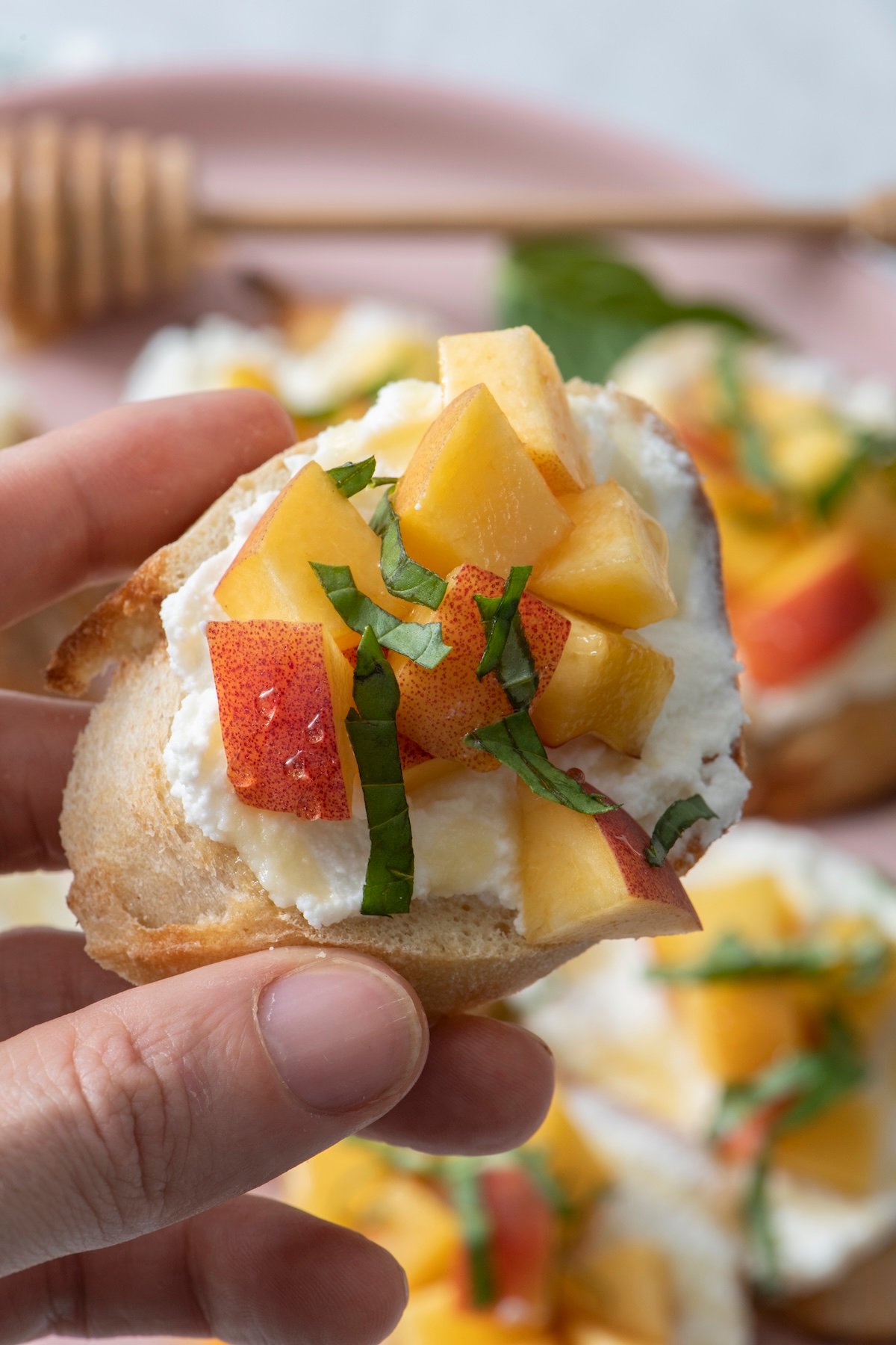 Hand holding crostini.