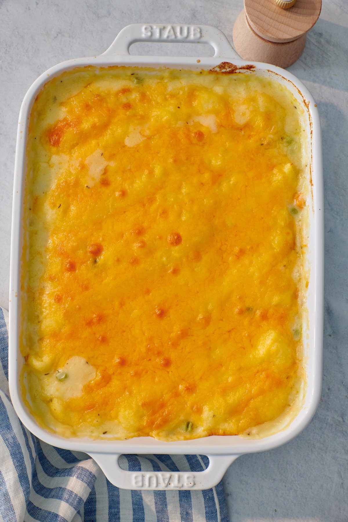 Leftover Thanksgiving Turkey Shepherd's Pie in a baking dish.