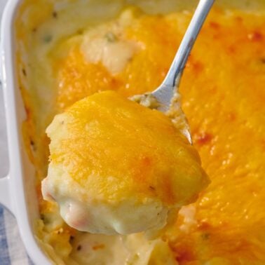 Leftover Thanksgiving Turkey Shepherd's Pot Pie in a baking dish.