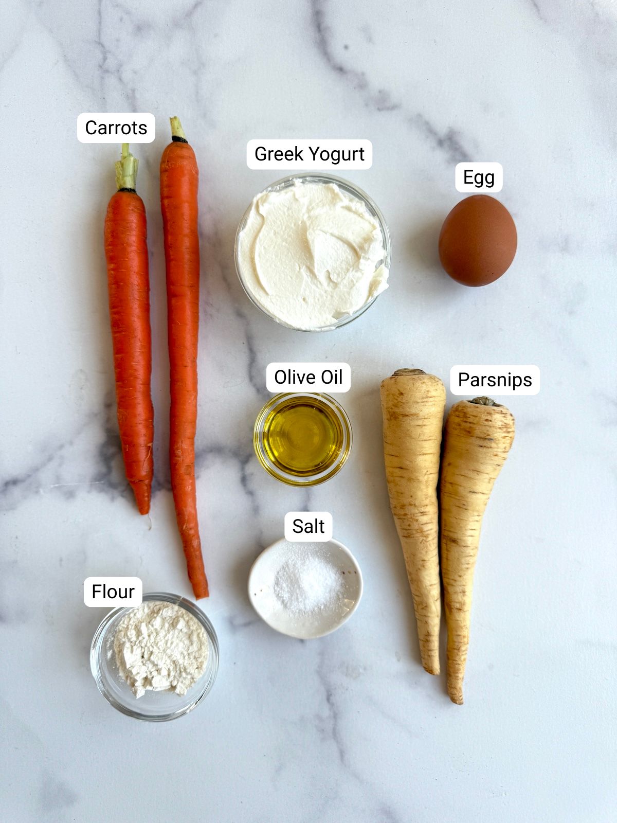 Ingredients for carrot parsnip latkes.