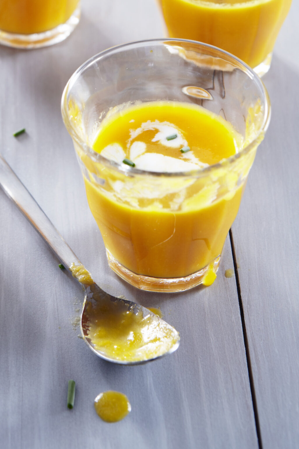 carrot ginger soup with greek yogurt swirl