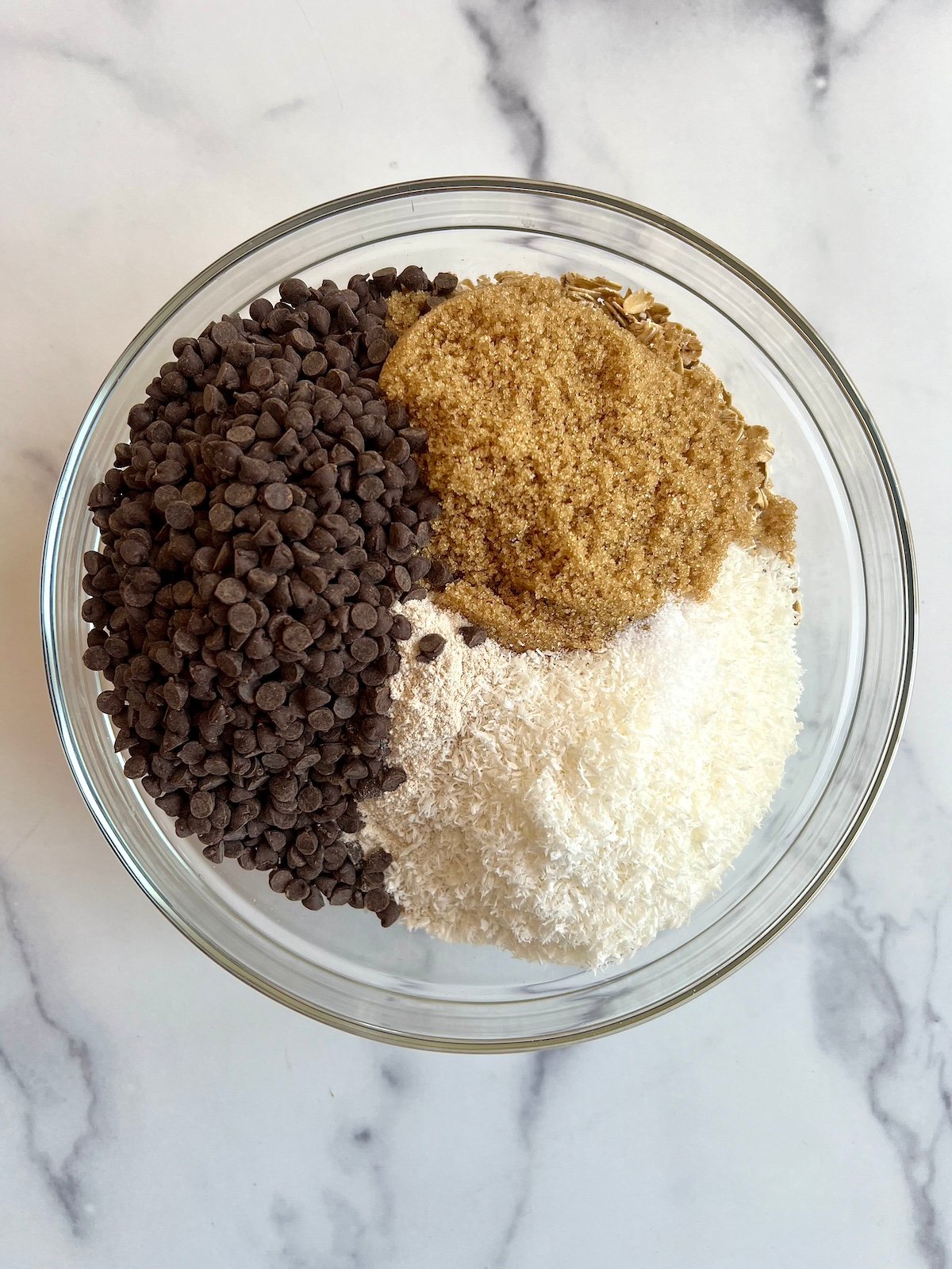 Dry ingredients in a mixing bowl.