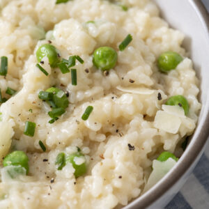Spring Pea Pressure Cooker Risotto in a bowl.