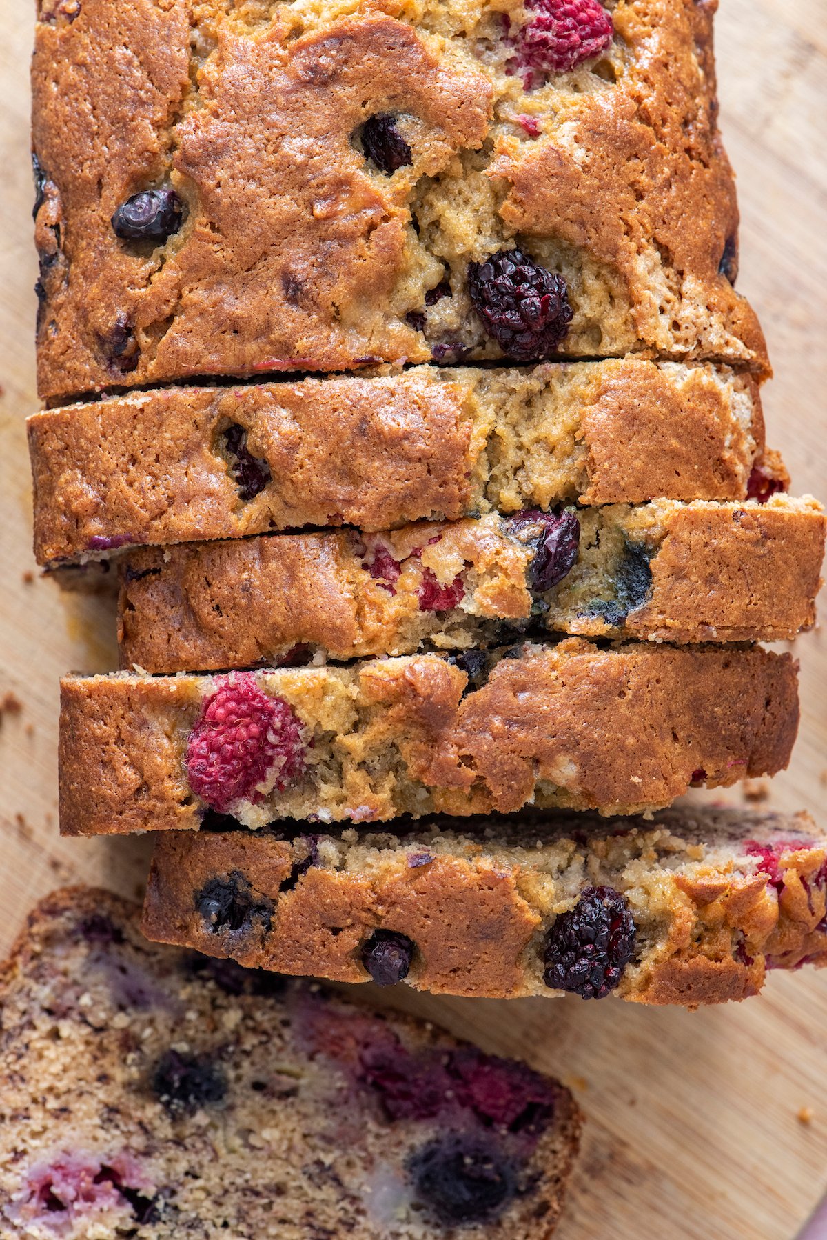 Overhead view of banana berry bread