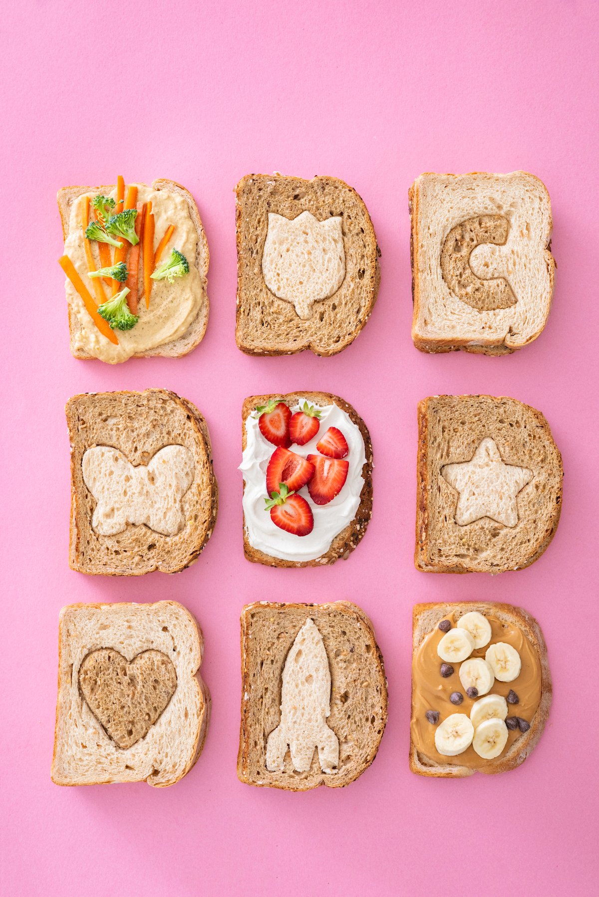 Grid of 9 two-tone sandwiches.