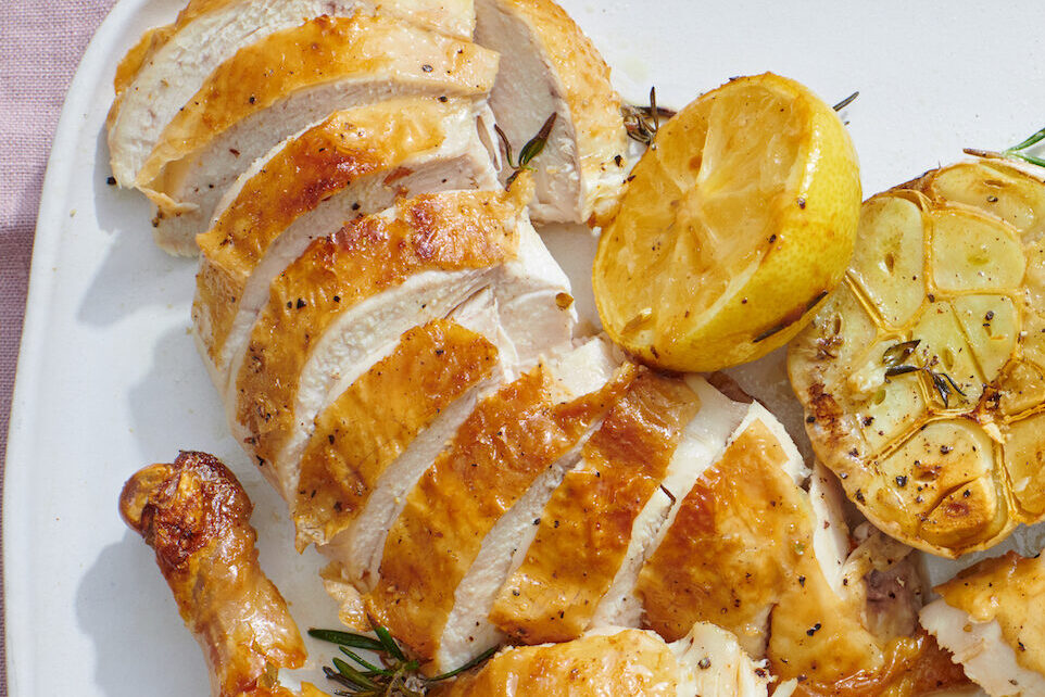 Close up of sliced chicken breast.