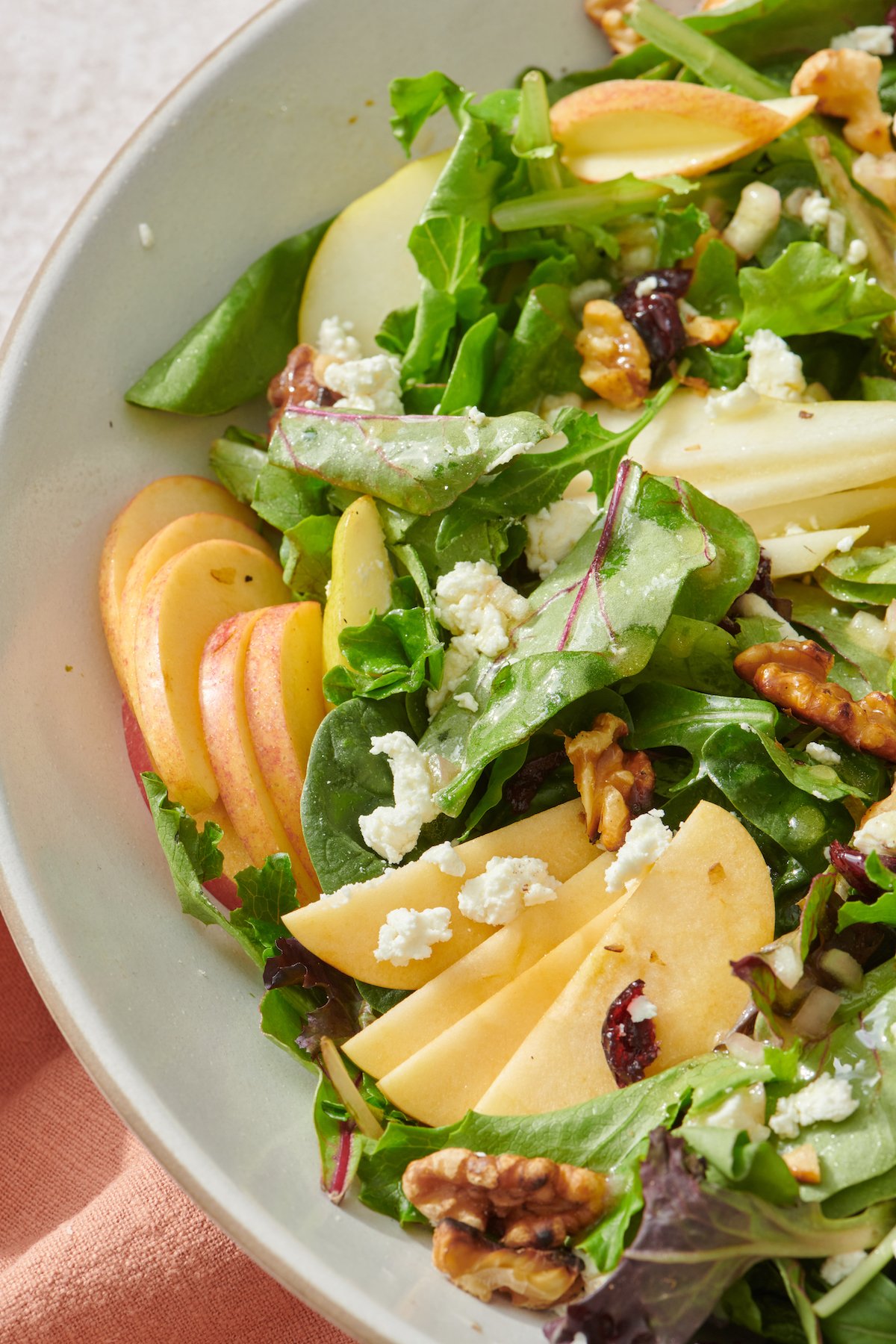 Close up of Apple, Pear and Goat Cheese Fall Salad