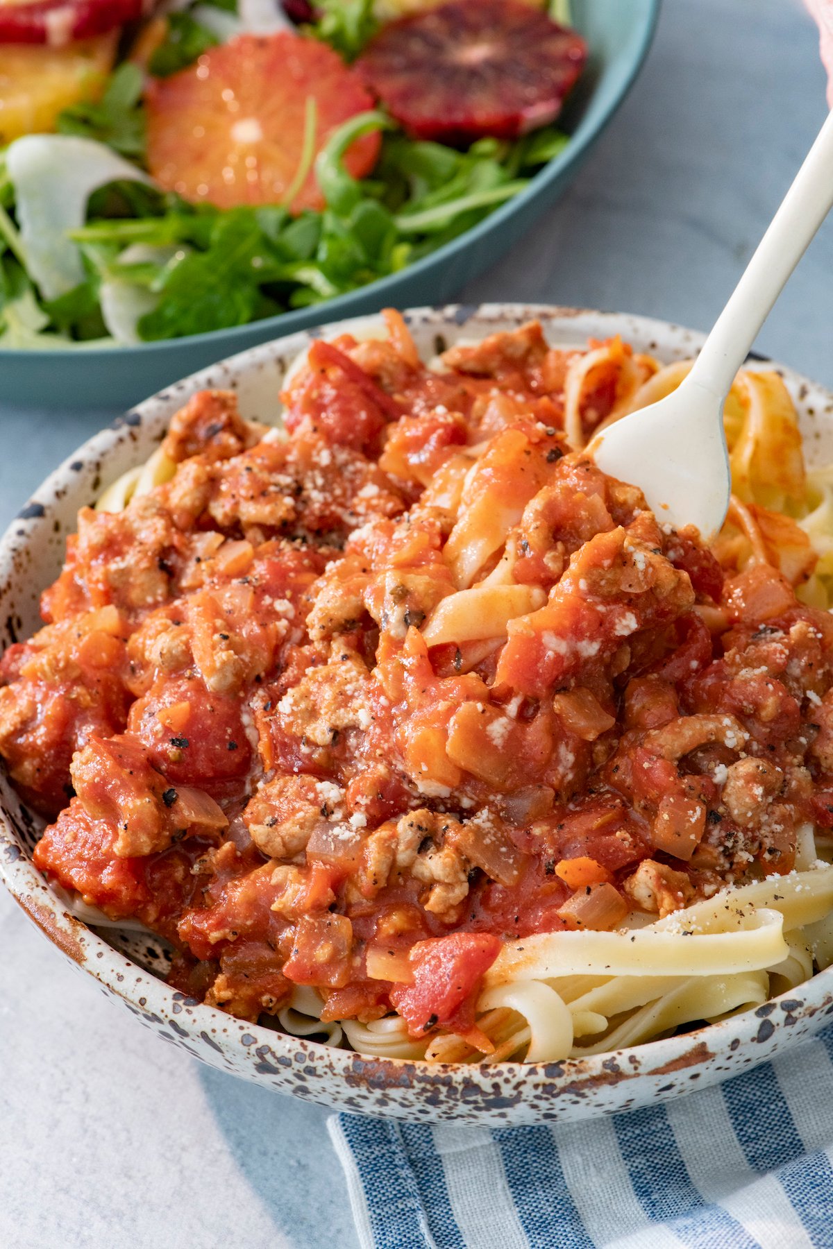 Fork with Turkey bolognese.