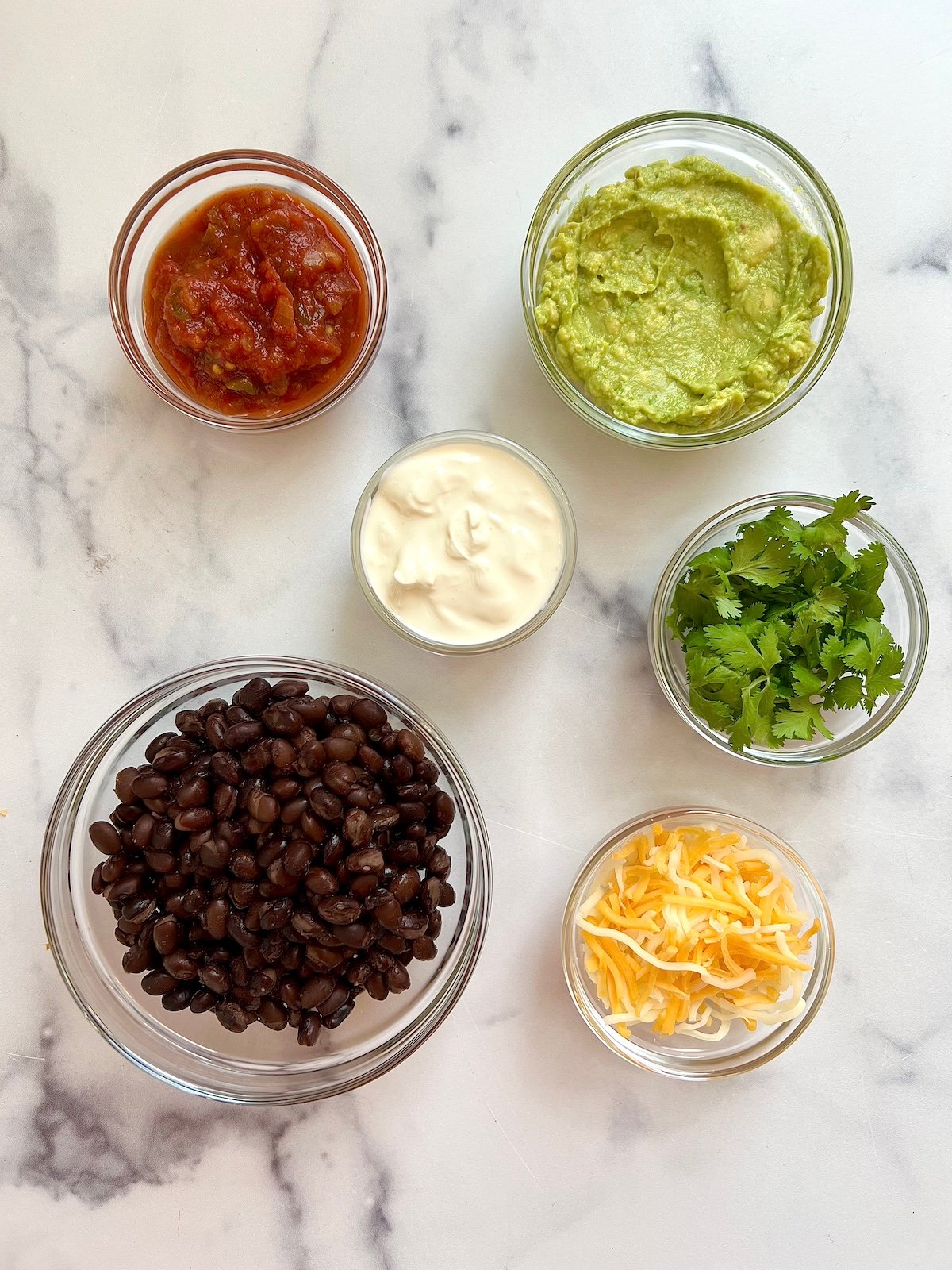 Burrito bowl toppings.