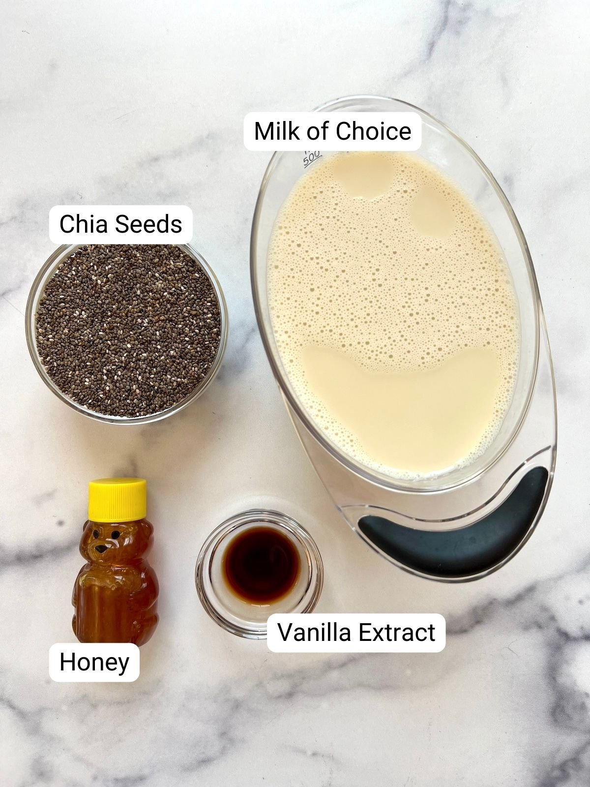 Chia seed pudding ingredients.
