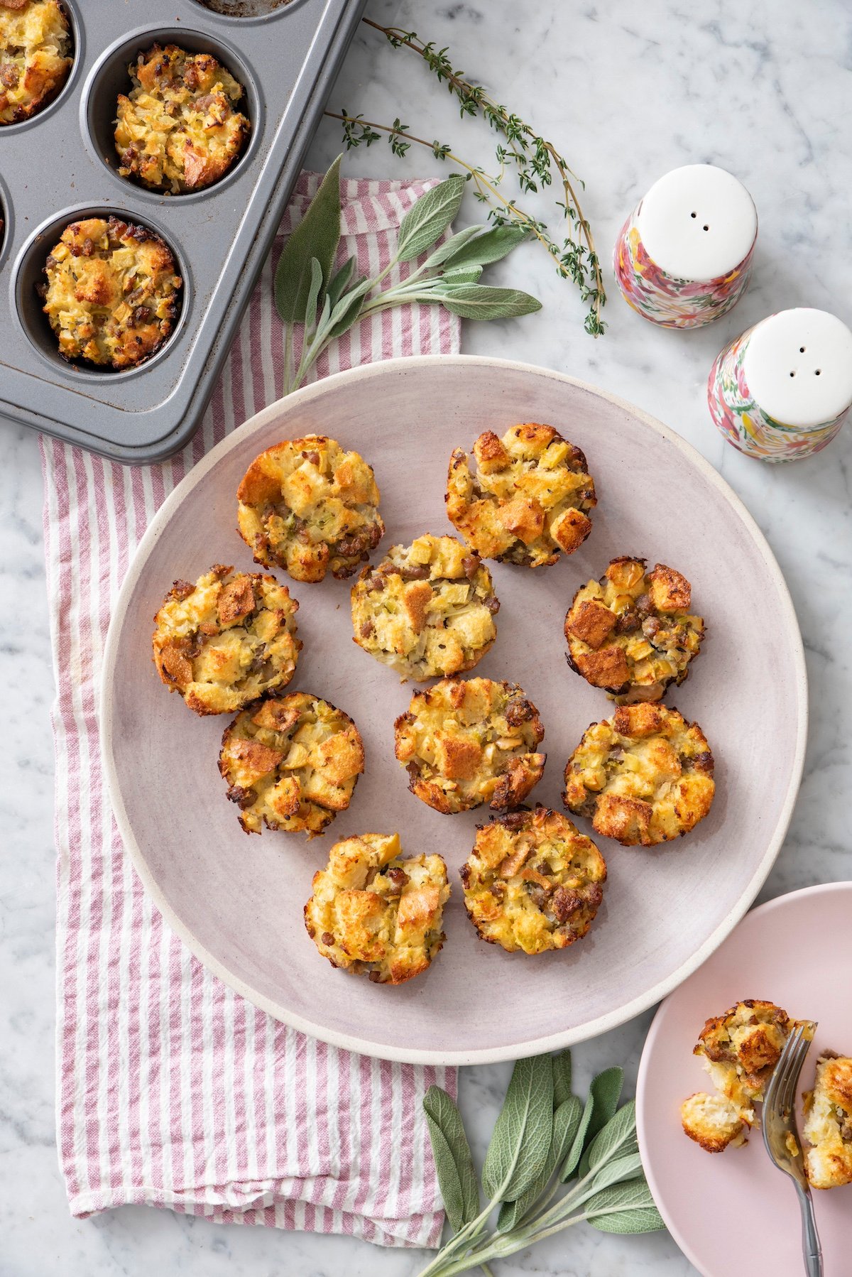 Apple Sausage Stuffing Bites on a serving platter.